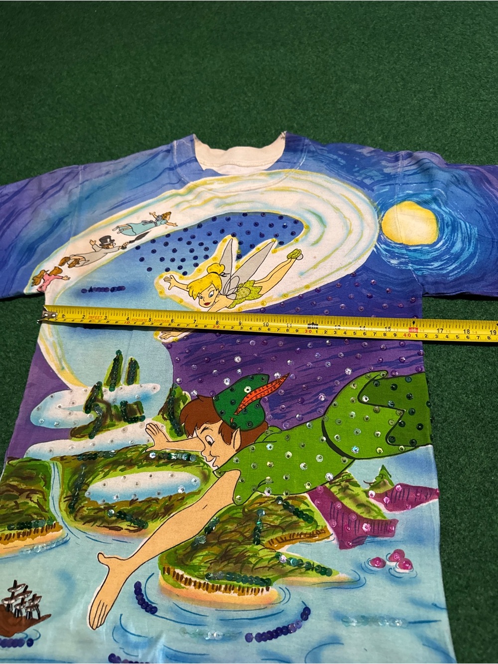 Disney JouJou Shirt XS AOP Peter Pan Tinkerbell 90s Neverland RARE 90s Vintage - Picture 6 of 7